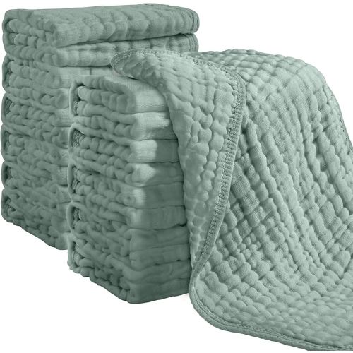 Looxii Muslin Burp Cloths 100% Cotton Muslin Cloths 12 Pack Large 20''x10'' Extra Soft and Absorbent Baby Burping Cloth for Boys and Girls (Dark Green)