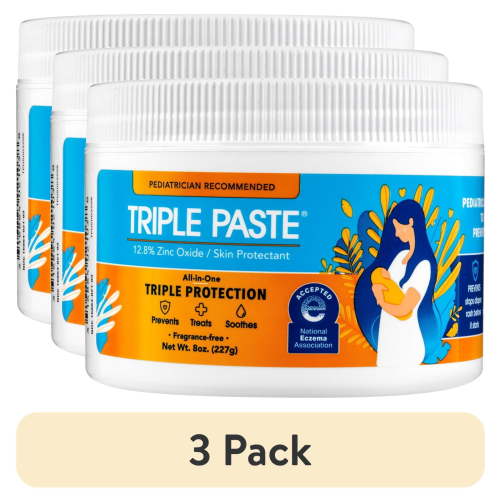 (3 pack) Triple Paste Diaper Rash Cream, Hypoallergenic Medicated Skin Ointment for Babies, 8 oz