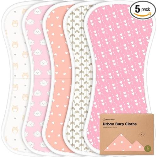 Organic Burp Cloths Baby Boy & Girl - 5-Pack Super Absorbent Cotton Burping Cloths for Babies, Soft & Plush Newborn Spit Up Rags, Infant Towels for Milk Spit Up, Unisex, Large 21" x 10" (Pink Dreams) | Super Absorbent Cotton Burping Cloths