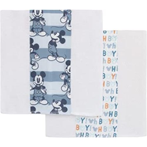 Disney Mickey Mouse Blue, White, and Orange 2Pk 100% Cotton Muslin Burp Cloths