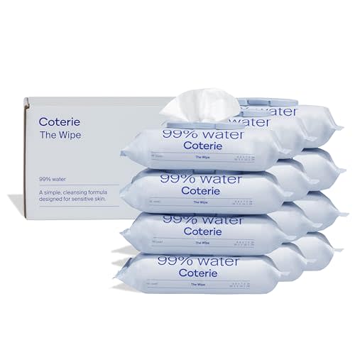 Coterie Baby Wipes for Sensitive Skin, Plant-Based and Plastic-Free Fibers, 99% Water, Hypoallergenic, pH Balanced, Unscented, Clean and Gentle Baby Essentials, 12 Pack, 672 Count