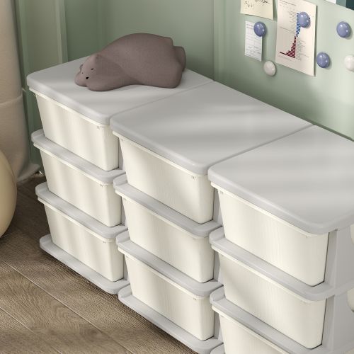 Qaba 3 Tier Kids Storage Unit, 9 Drawer Chest Toy Organizer Plastic Bins for Kids Bedroom Nursery Kindergarten Living Room