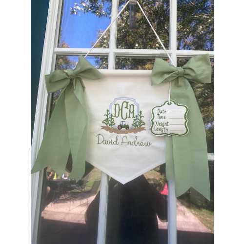 Embroidered  Baby Name Banner: Custom Birth Announcement