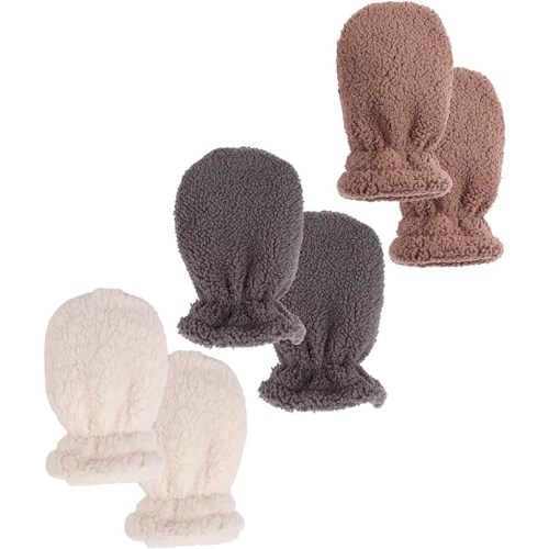 Baby Fleece-Lined Winter Mittens, 3 Pack, 0-12 Months (White+Gray+Coffee)