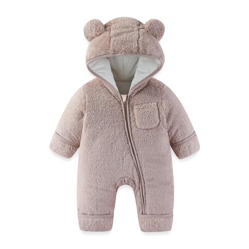 AiWMGL Newborn Baby Bear Outfit With Fold-Over Mittens and Footies Girls Boys Winter Fleece Clothes Hooded Romper Snowsuit