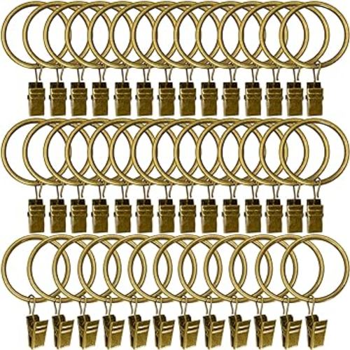 40 Pack Metal Curtain Rings with Clips, Drapery Clips with Rings, Curtain Rod Clips Hooks, Decorative Windows Hanging Curtain Hangers, 1.5 Inch Interior Diameter, Bronze