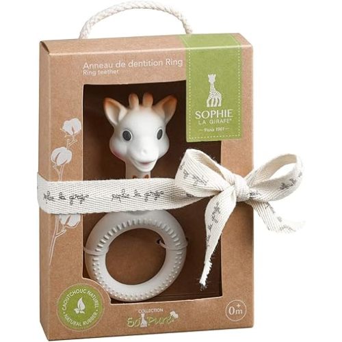 Sophie la Girafe - So'Pure Teething Ring - 100% Natural Rubber - Multiple Chewable Parts - Dual Textures - Stimulates Sight - Lightweight & Grippable - Age: 0 m +