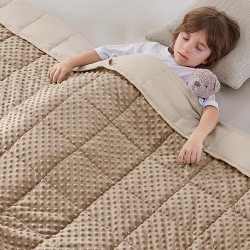 anfie Weighted Blanket Kids(36"x48" 5lbs) Weighted Blanket Cooling Blanket for Sleeping,Throw Size Breathable Blanket with Premium Glass Bead(Khakil)