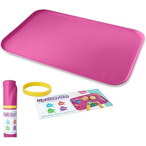 Just Messin’ Silicone Art Mat for Kids, Reusable Non-Slip Heat-Resistant Mat w Raised 0.6" Edges to Contain Mess & Protect Tables/Floors, Arts & Crafts, Resin, Legos, 16"x26", Pink
