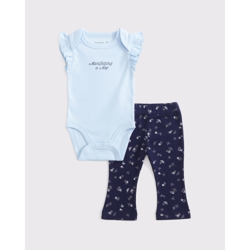 baby flutter sleeve logo bodysuit & flare leggings set