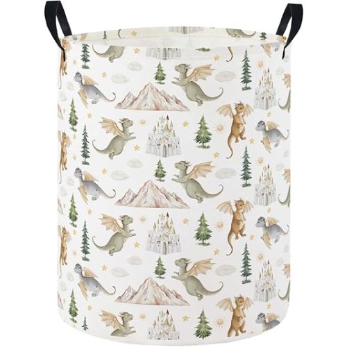 Baby Laundry Hamper Basket Baby Hamper for Nursery Boy and Girl Cute Storage Bin Organizer Boho Room Decor(Castle Dinosaur)
