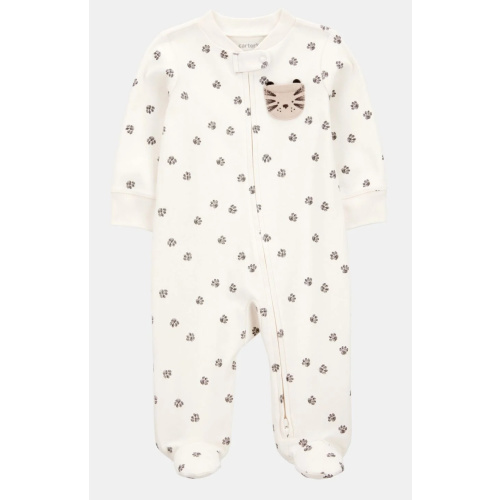 Baby Tiger Print 2-Way Zip Cotton Sleep & Play Pajamas - Ivory | Carter's