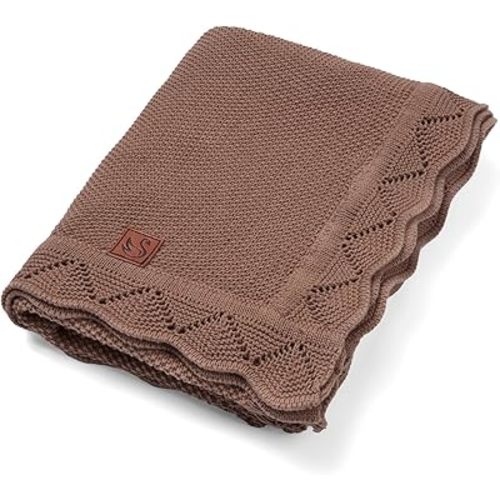 Heirloom Lace Blanket for Baby - 100% Luxury Soft Cotton Knit Warm Cozy Cuddle Stroller Crib Blanket for Newborns, Infants, & Toddlers (Mocha)