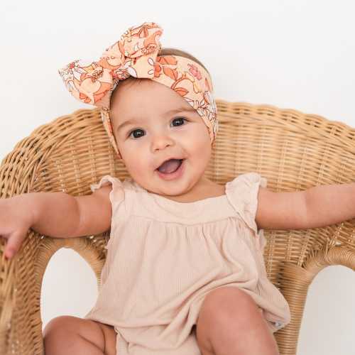 Coral Large Floral Ribbed Spring Newborn / Baby Headband (Oversized or Top Knot Style Options)