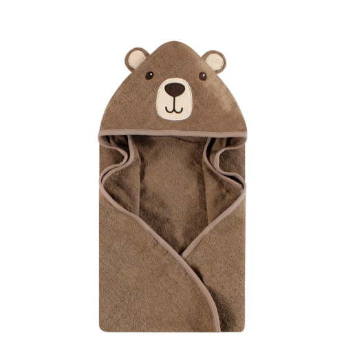 Hudson Baby Unisex Baby Cotton Animal Face Hooded Towel, Brown Bear, One Size