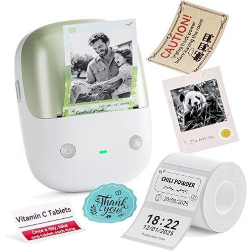 NIIMBOT B2 PRO Label Maker Machine, 300DPI HD Thermal Photo Label Printer, Support Red -Black Dual Color Printing, Sticker Printer for Home, Business and Office, Came with 1 Roll Label,Green