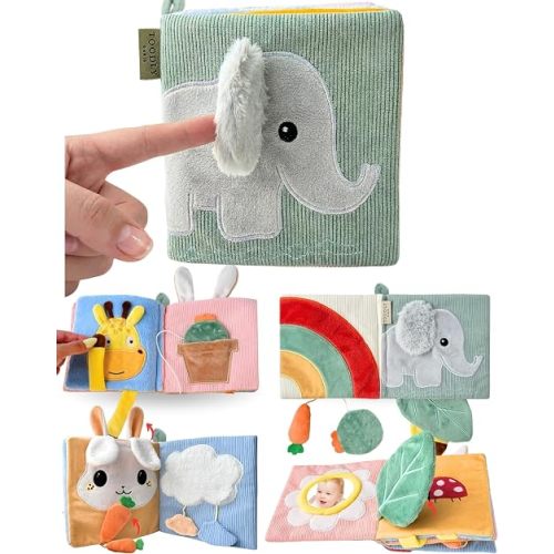 Soft Baby Book with Mirror - Crinkle Cloth Sensory Book, 0-18 Months