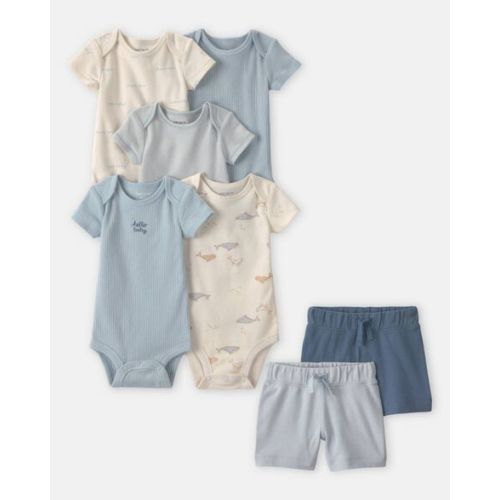 Baby Boy 7-Piece Bodysuits & Shorts Set - Blue/Ivory | Carter's