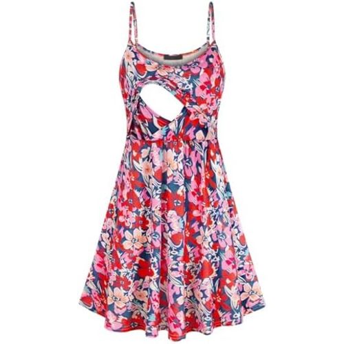 connche Floral Maternity Summer Dress Spaghetti Strap Nursing Breastfeeding