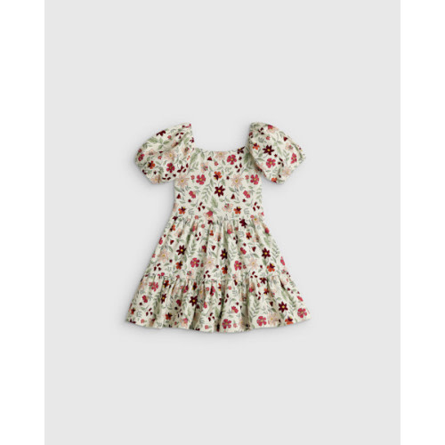 Organic Cotton Puff Sleeve Skater Dress - Baby in Floral Vines