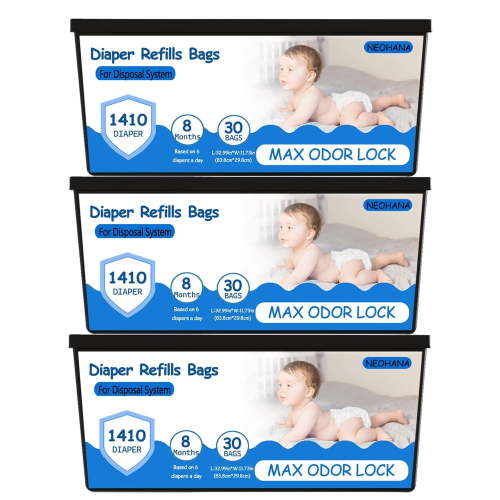 Diaper Pail Refill Bags Compatible with Genie Easy Roll Signature & Platinum Diaper Pails, 7-Layer Odor-Barrier Technology, Extra Thick, Holds up to 4230 Newborn Diapers (90 Count (Pack of 3))