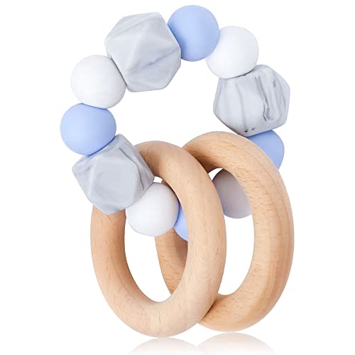 MEYOR Baby Teething Toys, Food-Grade Silicone Teething Toys for Babies 6-12 Months, Baby Chew Toys with Wooden Rings for Soothing Pain Teething Relief, BPA Free