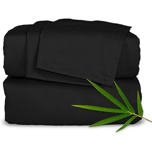 Queen Sheets by Pure Bamboo, Genuine 100% Organic Viscose Derived from Bamboo Bed Sheet Set, Luxuriously Soft & Cooling, Double Stitching, Lifetime Quality Promise (Queen, Black)