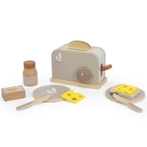 Label Label: Wooden Toaster Play Set - Tan, 10pc, Dragonfly Design, Ages 3+