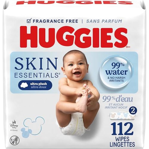 Huggies Skin Essentials Baby Wipes, Hypoallergenic, 99% Water, 10 Flip Top Packs (560 Wipes Total) | Gentle, 99% Water, Hypoallergenic, No Harsh Ingredients, 10 Flip Top Packs