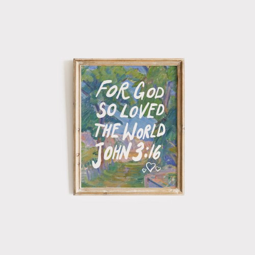 John 3:16 Christian Wall Art Watercolor Mural Poster Bible Verse Decor Christian Housewarming Gift Digital Download Printable Artwork