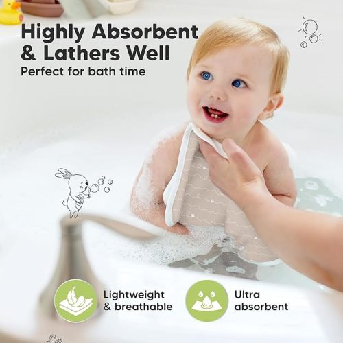 6-Pack Cotton Baby Washcloths for Newborn - Organic Cotton Muslin Soft Wash Cloths for Babies, Infant, Kids,Toddler Towels for Boy,Girl,Super Absorbent Face Cloths,Scratch-Free Baby Rags (Bumbly)