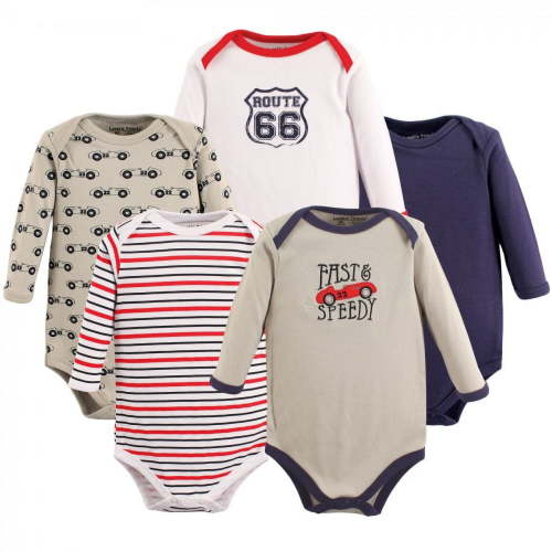 Luvable Friends Baby Boy Cotton Long-Sleeve Bodysuits 5pk, Speedy, 6-9 Months