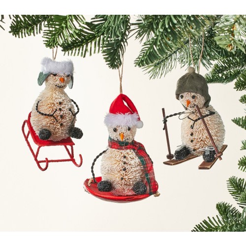 Bottlebrush Snowman Ornaments, Set of 3