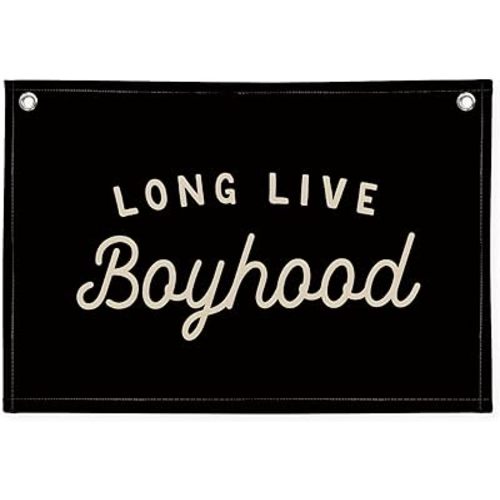 Long Live Boyhood Banner Boy Room Decor, Black Banner Flag Nursery Playroom Wall Decor for Bedroom Living Room Dorm Toddler Decorations Teen Boy Room Decor for kid banner Wall Hanging Linen Flag 30x20