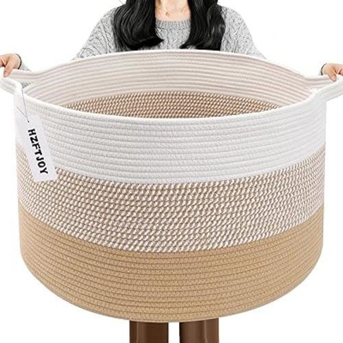 90L Large Blanket Basket,Rope Woven Laundry Basket-Yellow