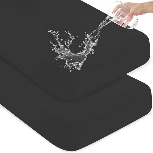 Waterproof Crib Sheets for Boys 2 Pack, Black, 52" x 28"