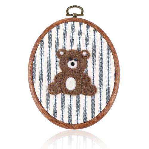 Chunful Felted Blue Striped Bear Nursery Wall Decor Cute Wall Art Decorative Artwork for Nursery Themes Bathroom Living Room Classroom Home Decoration