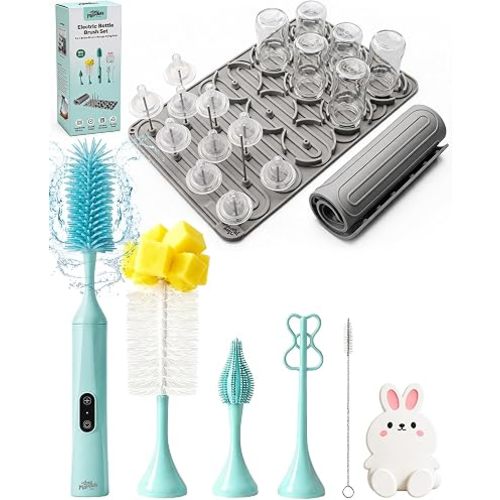 Tiny Marvels Electric Baby Bottle Brush Set with Storage Drying Rack