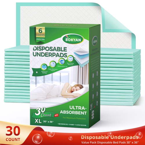 BOKYAN Bed Pads for Incontinence Disposable,30'' x 36'' Ultra Absorbent Chucks Underpads XL 30 Count