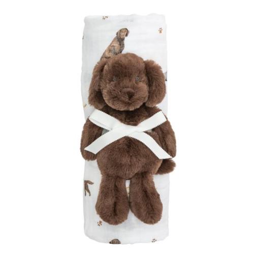 Lab Swaddle And Rattle Set
