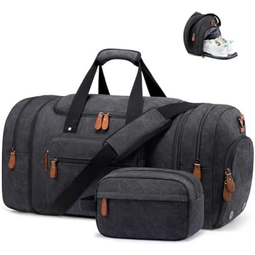 Sucipi Canvas Travel Duffel Bag for Men, Weekend Overnight Bag with Shoe Compartment and Toiletry Bag, Carry-On for Airplanes, Dark Grey