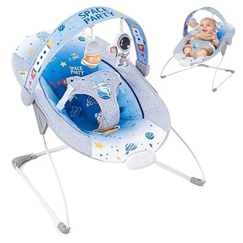 Baby Bouncer, Portable Baby Bouncer with Music Foldable Indoor & Outdoor Use for Baby 0-6 Months 6-20 lbs,Blue