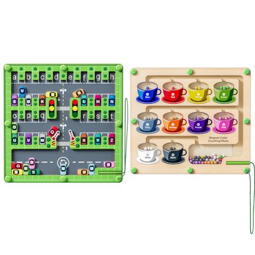Zhiwuzhu Magnetic Alphabet Maze Letter Puzzle, Montessori Fine Motor Skills Toys for Preschool Learning Activities, Travel Toys Gifts for Toddler