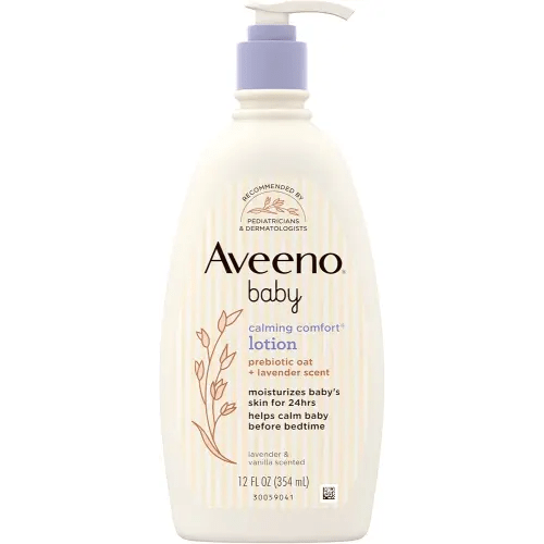 Aveeno Baby Calming Comfort Moisturizing Body Lotion with Relaxing Lavender & Vanilla Scents, Non-Greasy Baby Lotion, Nourishing Prebiotic Oatmeal, & No added parabens 12 fl. oz
