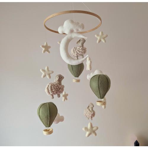 Counting sheep mobile, baby mobile with sheep, sheep mobile, cot mobile with hot air balloons, gender neutral baby mobile, baby shower gift