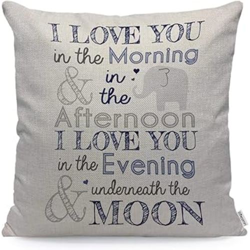 WONDERTIFY Pillow Cover I Love You in The Morning Afternoon Evening with Elephant Letter - Soft Linen Pillow Case for Decorative Bedroom/Livingroom/Sofa/Car - Cushion Covers 18x18 Inch