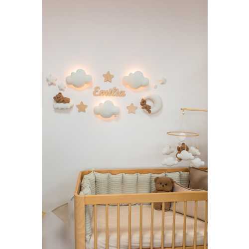 Personalized Teddy Bear Nursery Wall Decor with Clouds and Name