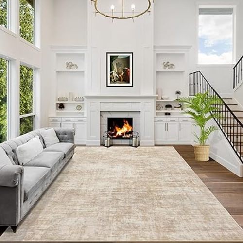 8x10 Area Rugs Washable Rug: Modern Abstract Living Room Rug Soft Anti-Skid Thin Carpet Indoor Floor Non-Shedding Carpets for Bedroom Dining Room Farmhouse Nursery Home Office Beige