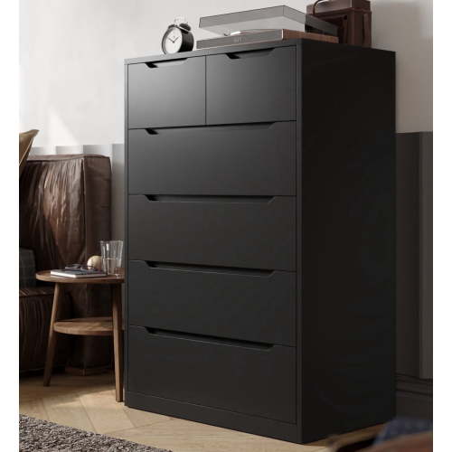 "EnHomee Black Tall Dresser Wood 6 Drawer Storage Cabinet for Bedroom Modern Home Office 43.3""H x 27.5""L x 15.7""D"