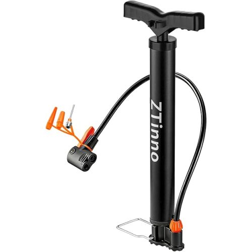 Floor Bike Pump Portable, Classic Bicycle Pump, Portable Bike Tire Pump with Dual Presta & Schrader Valves, Attached Ball Needles, Bike Air Pump for Bike Tires, Balls
